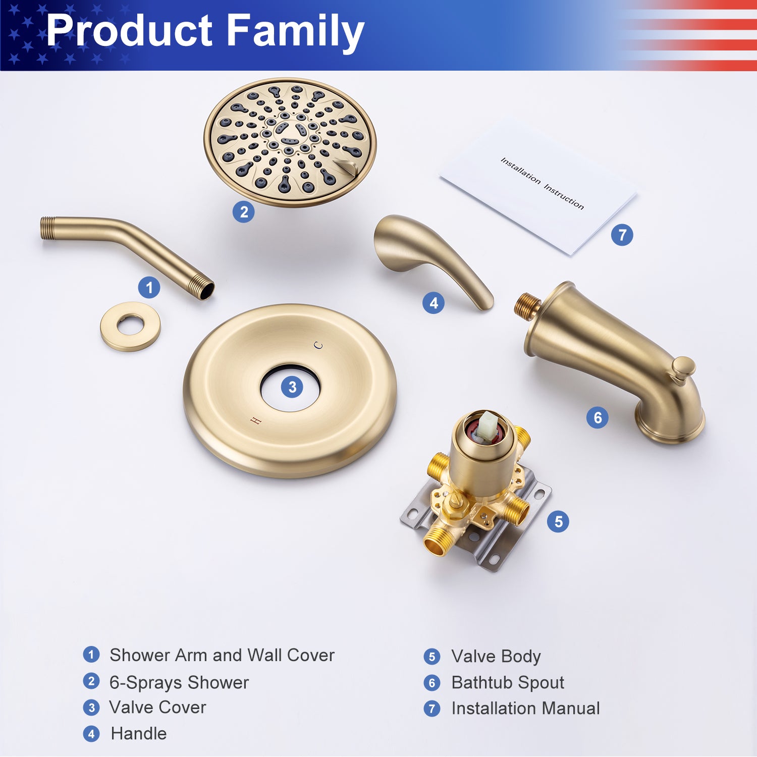 Robinet de douche à 6 jets avec valve brute RX92202-6