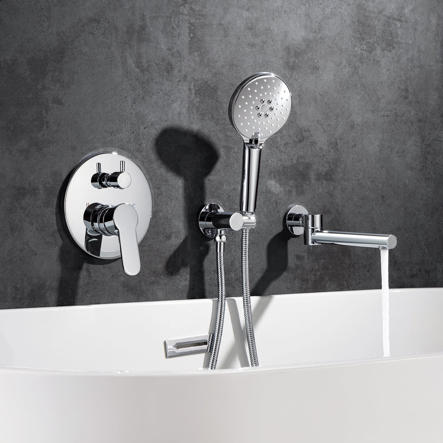 Robinet de baignoire romaine à poignée unique avec douche à main RX96207