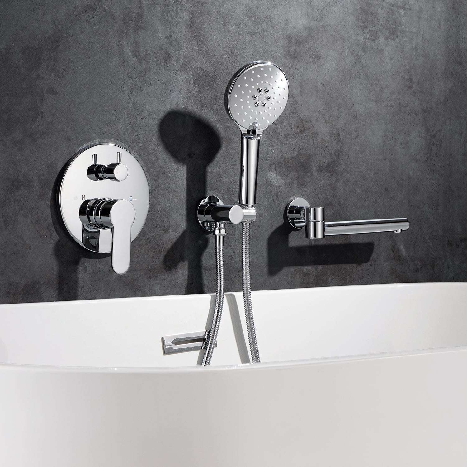 Robinet de baignoire romaine à poignée unique avec douche à main RX96207