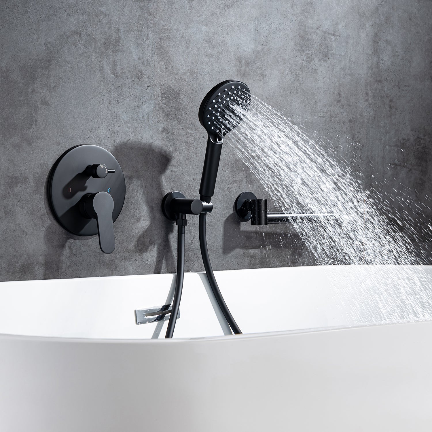Robinet de baignoire romaine à poignée unique avec douche à main RX96207