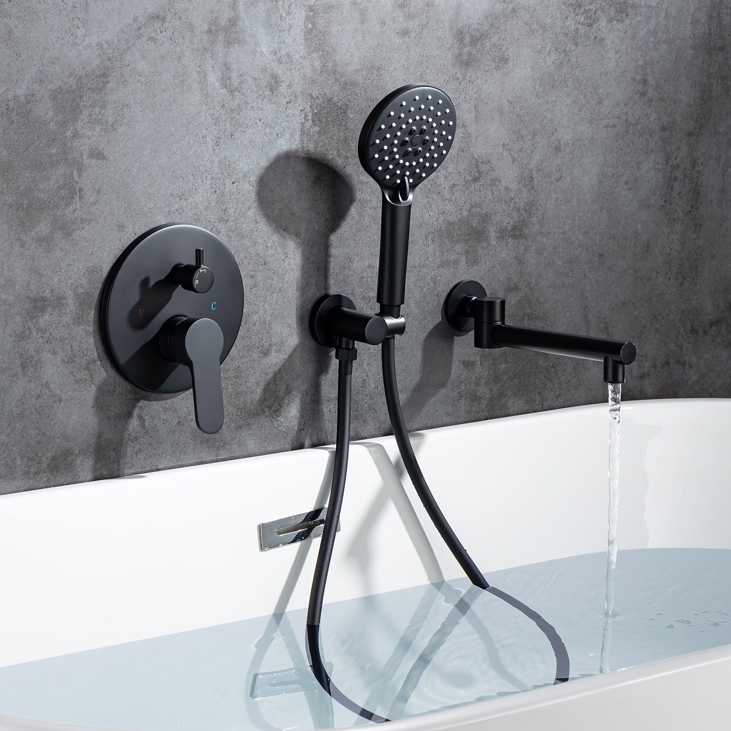 Robinet de baignoire romaine à poignée unique avec douche à main RX96207