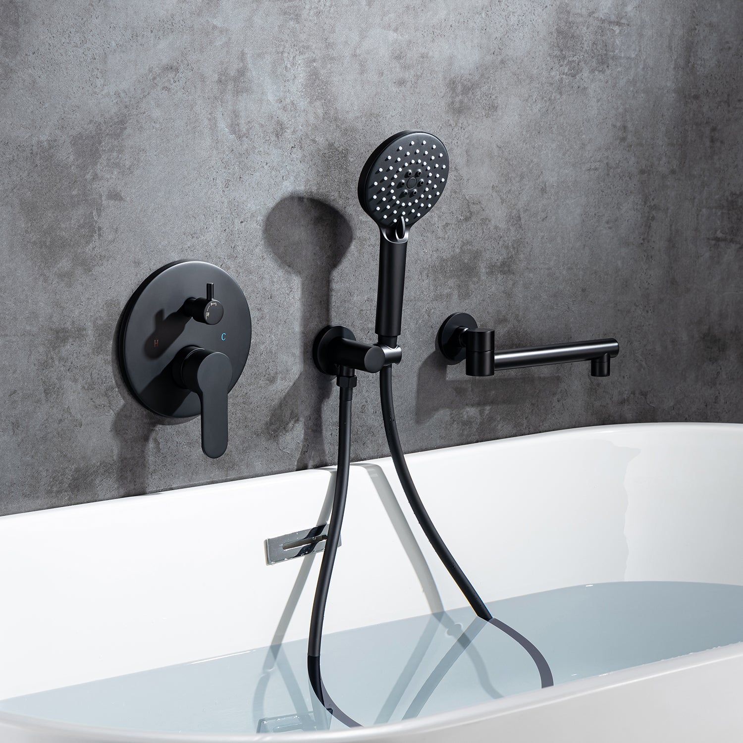 Robinet de baignoire romaine à poignée unique avec douche à main RX96207