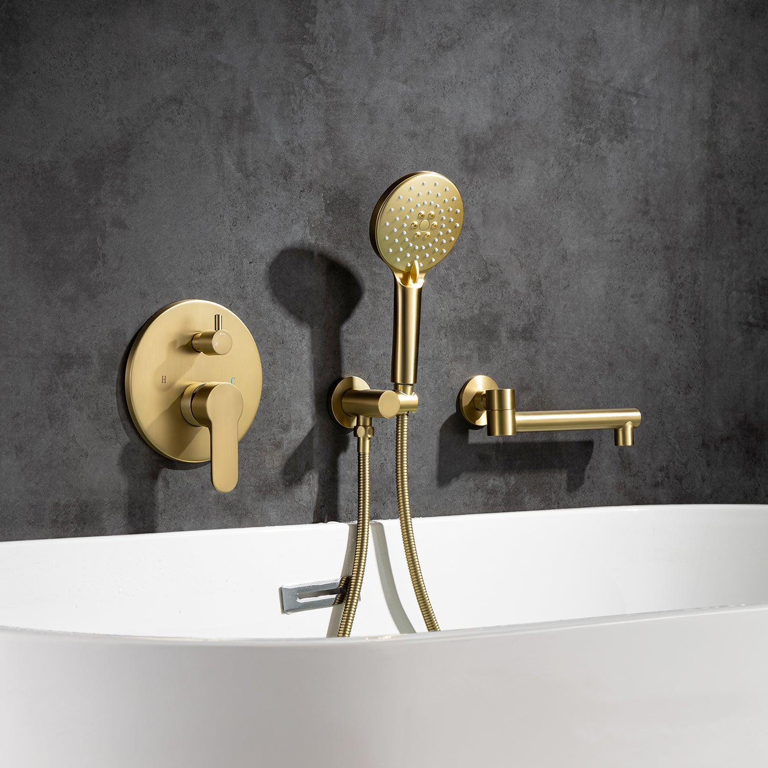Robinet de baignoire romaine à poignée unique avec douche à main RX96207