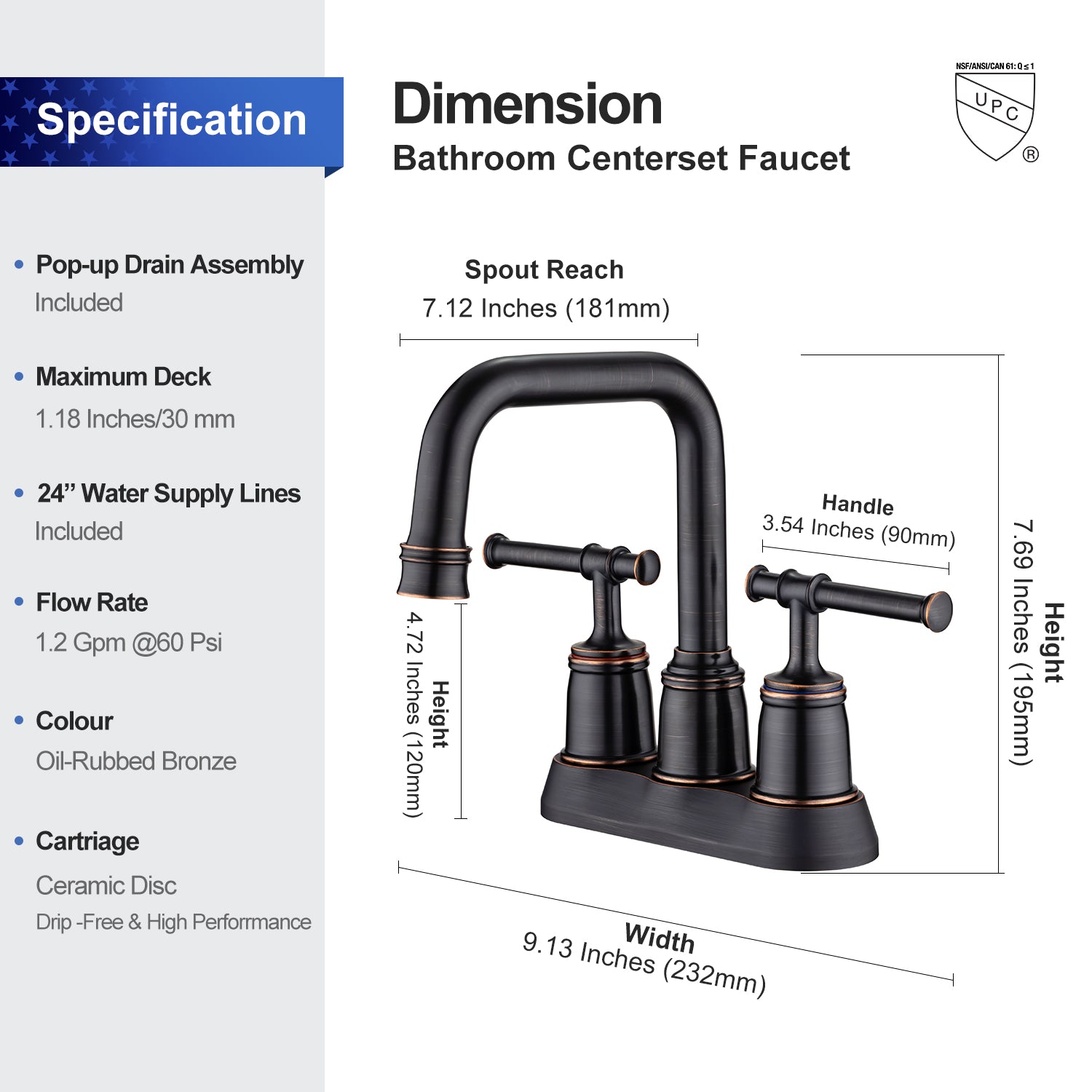2-Handle Centerset Bathroom Faucet with Drain Assembly (S3008)