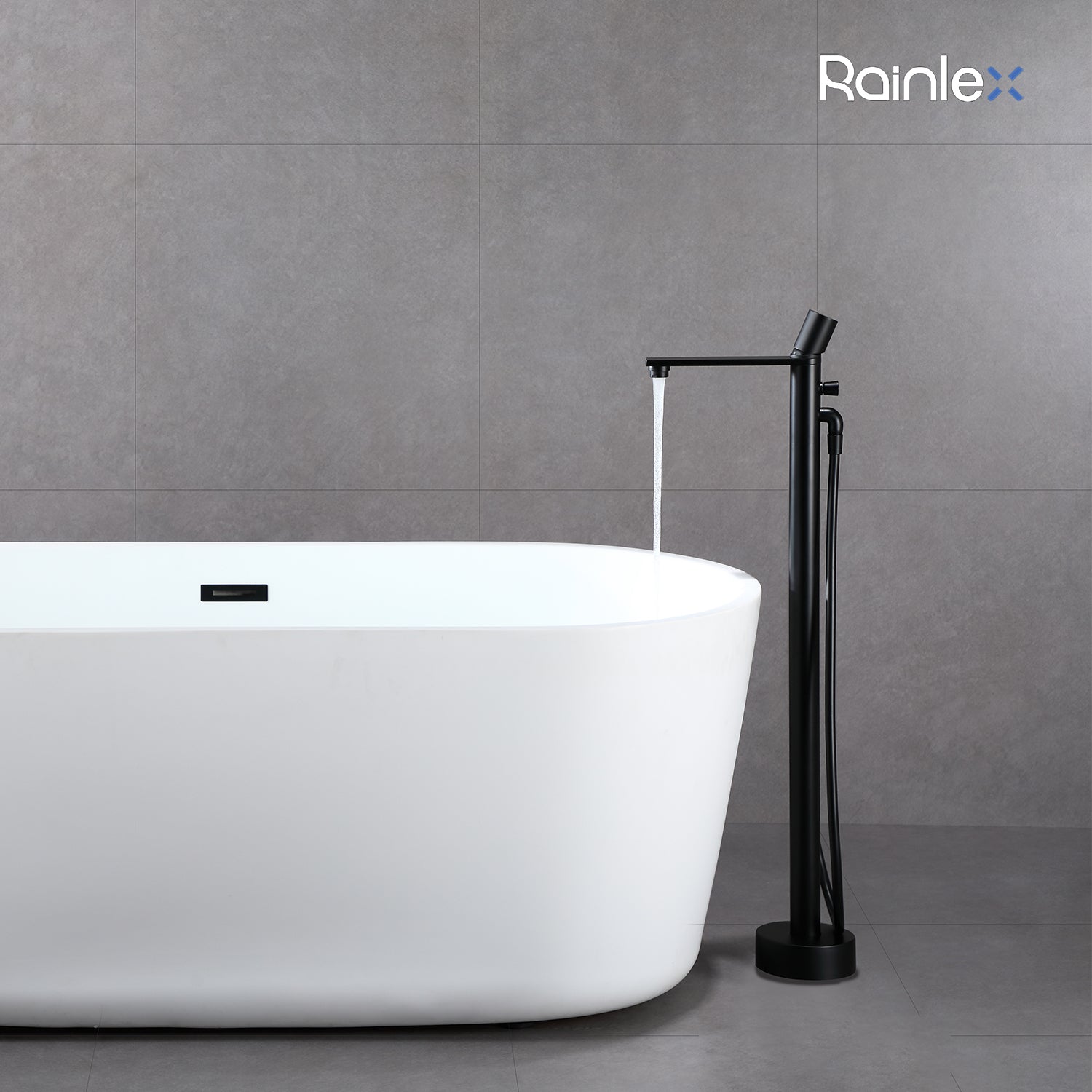 [Rainlex-8003H] Freestanding Bathtub Faucet Tub Filler Waterfall Single Handle Oil Rubbed Bronze Floor Mounted Faucets with Handheld Shower